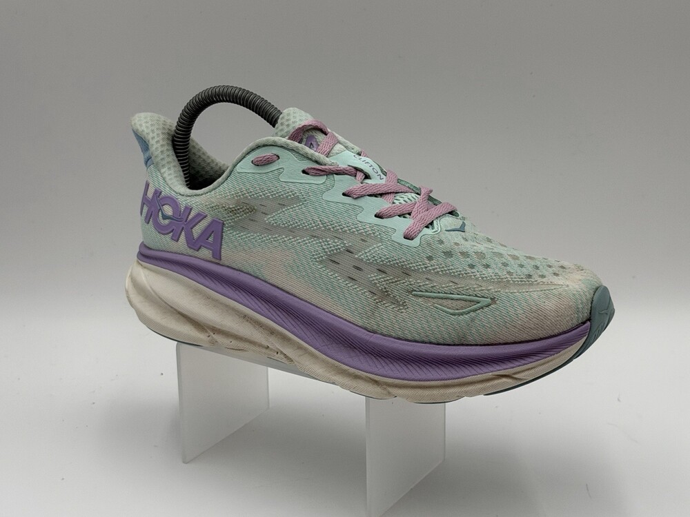 Hoka Clifton 9 Women's Size 7D Mint Green Purple Cushioned Running Shoes Sneaker